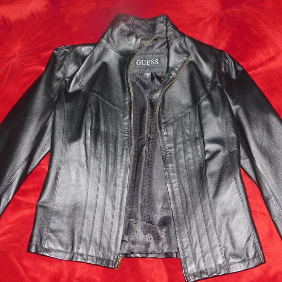 Guess Leather Black Jacket Women's size Medium - Picture 1 of 2